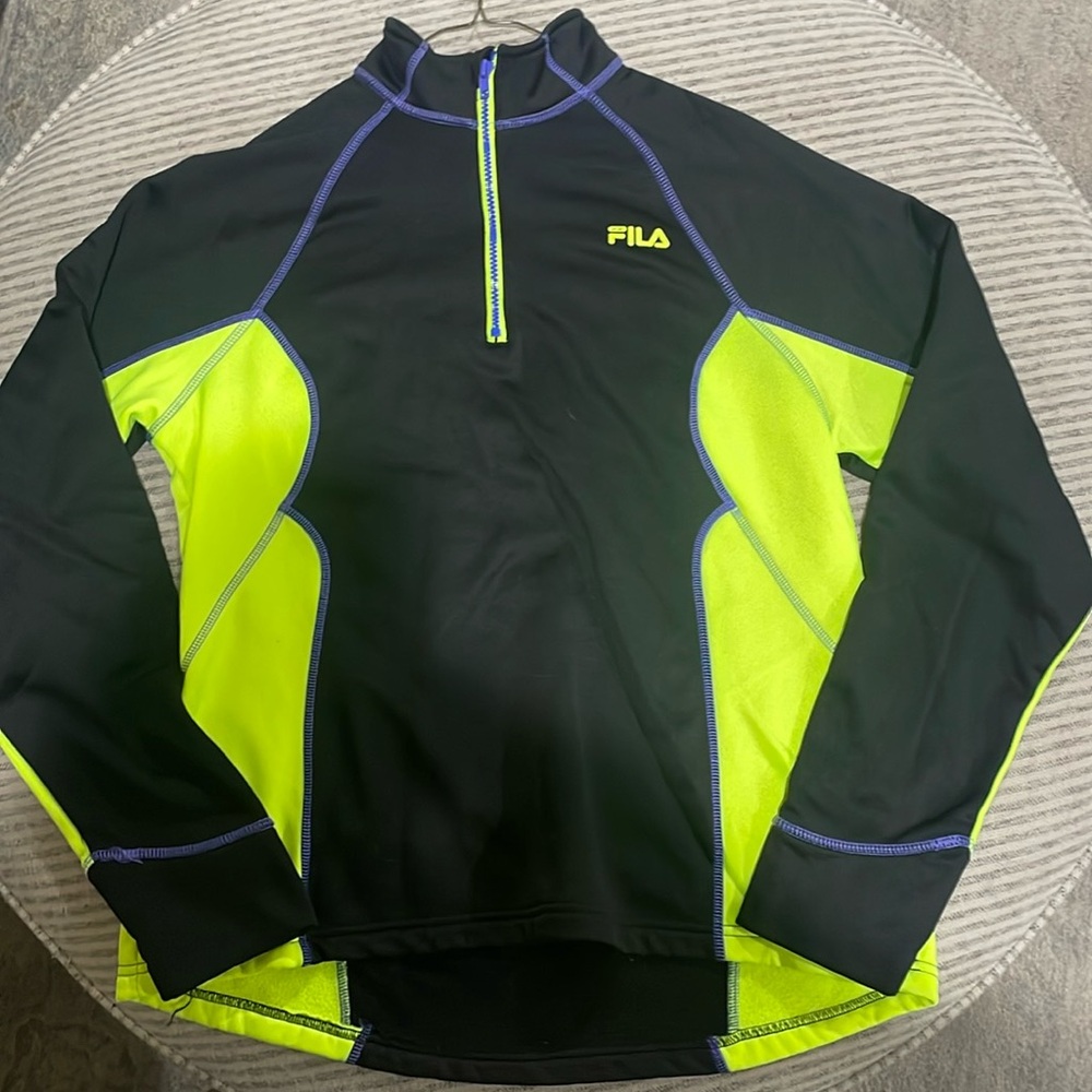 Fila 1/4 zip pullover size XL Black and florecent yellow